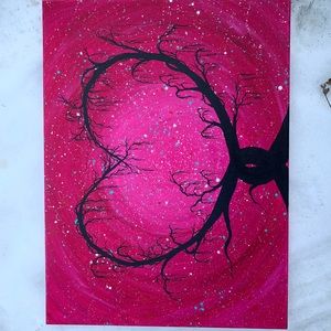 Tree of hearts painted canvas red original